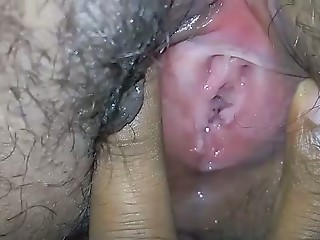 Desi indian MILF with hirsute slit being fingered on clitoris